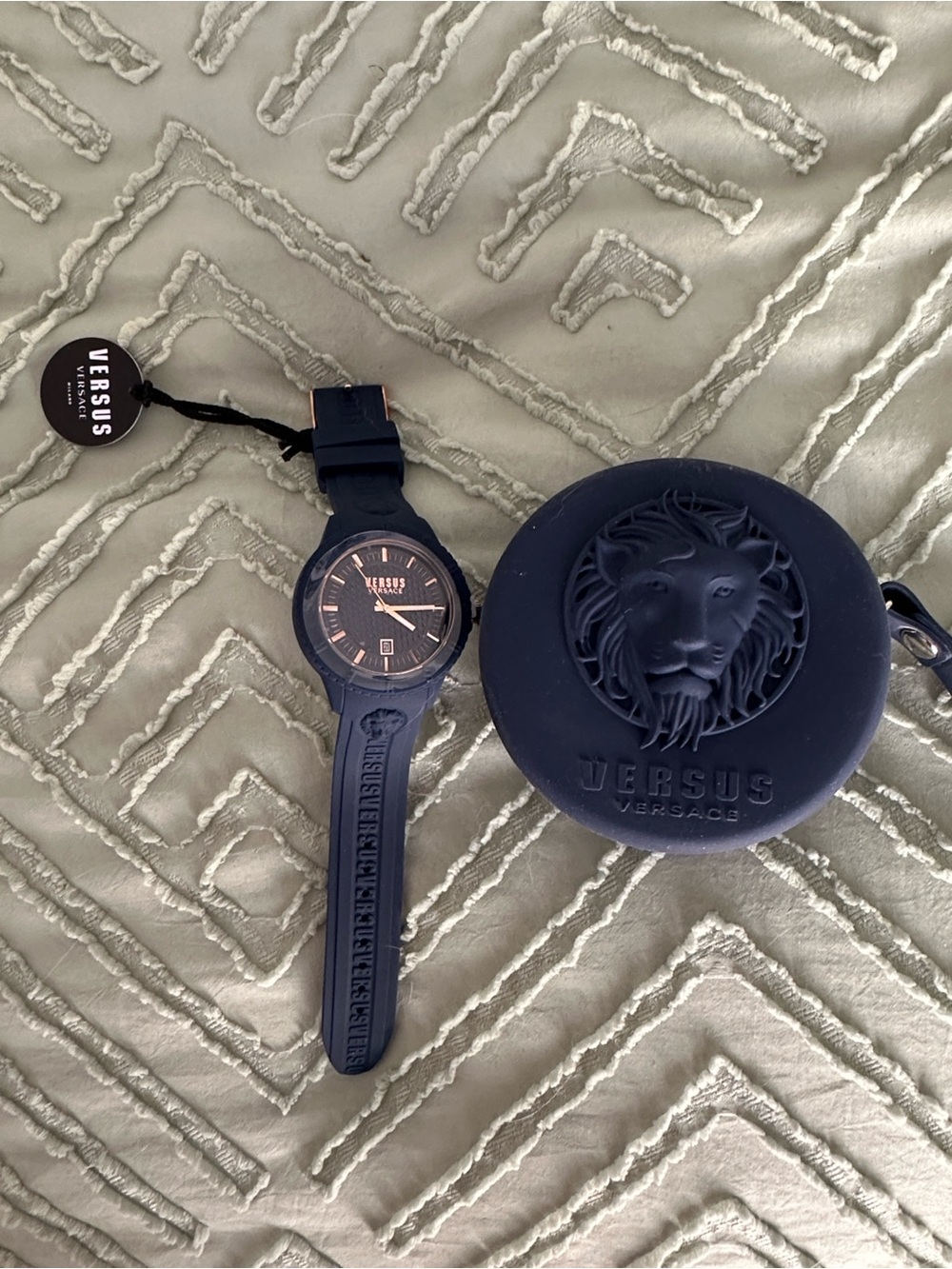 Versus Versace Men's Dark Blue Silicone Strap Watch with Matching Case